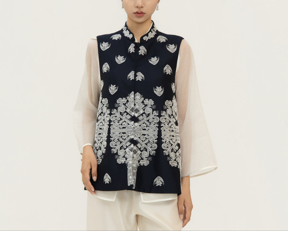 Embroidered Silk Wool Vest